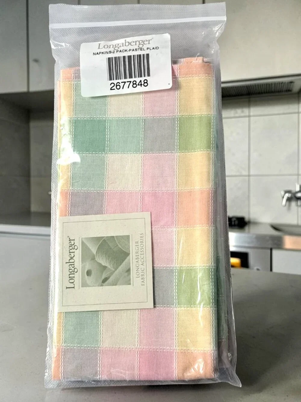 Longaberger Baskets Pastel Plaid Napkins Lot of 2 New in Package